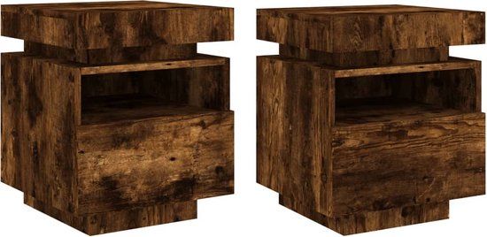 vidaXL Nachtkastjes met LED 2 stuks 40x39x48,5 cm Gerookt eikenkleurig