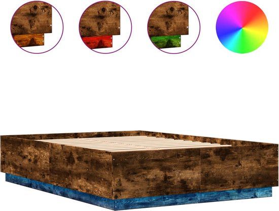 vidaXL Bedframe met LED-verlichting, gerookt eikenkleurig, 150x200 cm