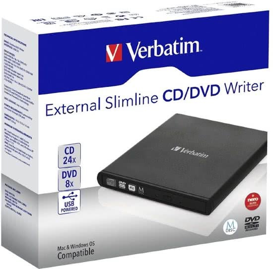 Verbatim Slimline CD/DVD DVD-RW Zwart optisch schijfstation