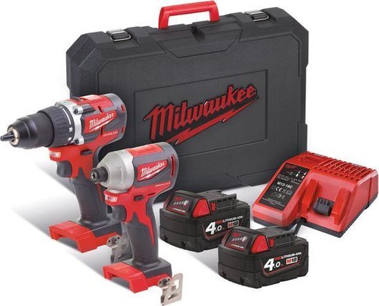 Milwaukee M18 CBLPP2A-402C 18V Li-Ion accu klopboor-/schroefmachine M18 CBLPD-0 & Slagschroevendraaier M18 CBLID-0 Combiset 2x 4 0Ah accu in HD box