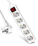 V-TAC Stekkerdoos met 5 stopcontacten met schakelaar en kabel, 1,5 m, 16 A, Shuko, wit