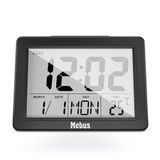 MEBUS Digitalwecker mit großem Display und Temperaturanzeige, gut lesbar, Snooze, Beleuchtung per Knopfdruck/Klatschen/Schnipsen, Thermometer, Datum, Farbe: Schwarz, Modell: 25739