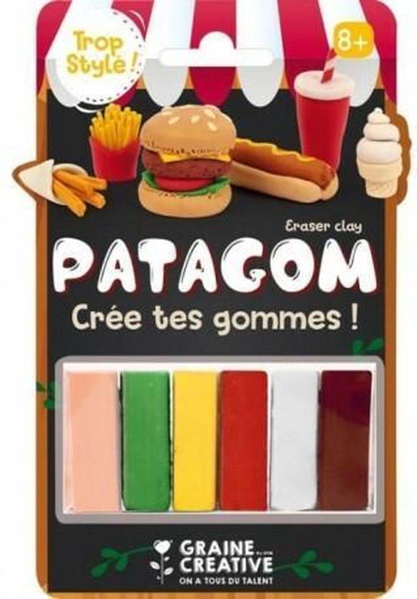 Graine Créative Maak je eigen gum | Gum Klei | Patagom 6 blokjes - junk food