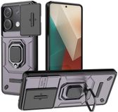 Merkloos Xiaomi Hoesje met Camera Slider Geschikt voor Xiaomi Redmi Note 13 5G - Back Cover met Standaard - Uitklapbare Kickstand Ring - Beschermhoes TPU - Magneet voor Auto Houder Paars