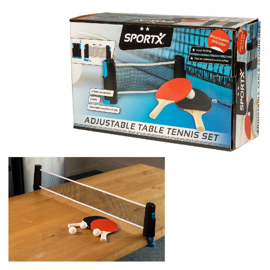 SportX Oprolbare Tafeltennisnet + 2bats **