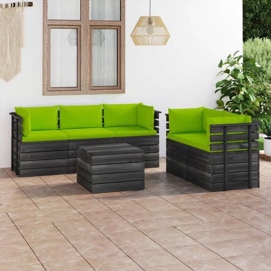 The Living Store Pallet Lounge Set - 60 x 65 x 71.5 cm - Massief grenenhout - Heldergroen