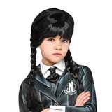 RUBIES Wednesday Addams pruik voor meisjes met vlechten en franjes, officiële Wednesday kostuumaccessoire voor Halloween, carnaval, feestjes en cosplay