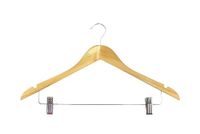Ordinett Set van 2 houten kleerhangers met clips, ideaal voor broeken en rubber, lengte 44 cm