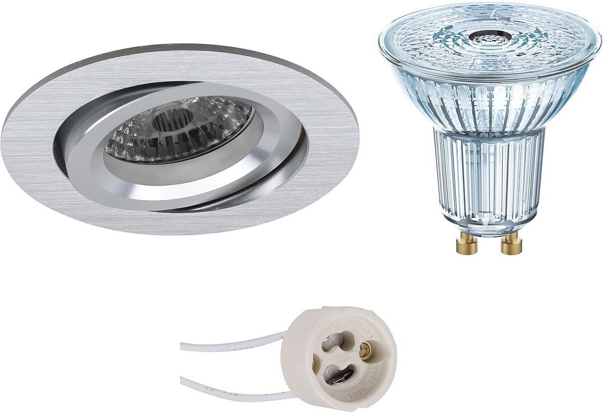 Qualu LED Spot Set - OSRAM Parathom PAR16 940 36D - Proma Aerony Pro - GU10 Fitting - Dimbaar - Inbouw Rond - Mat Zilver - 5.5W - Natuurlijk Wit 4000K - Kantelbaar - Ø82mm