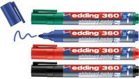 edding 360 whiteboard marker set met 4 kleuren - zwart, rood, blauw, groen - ronde punt 1,5-3 mm