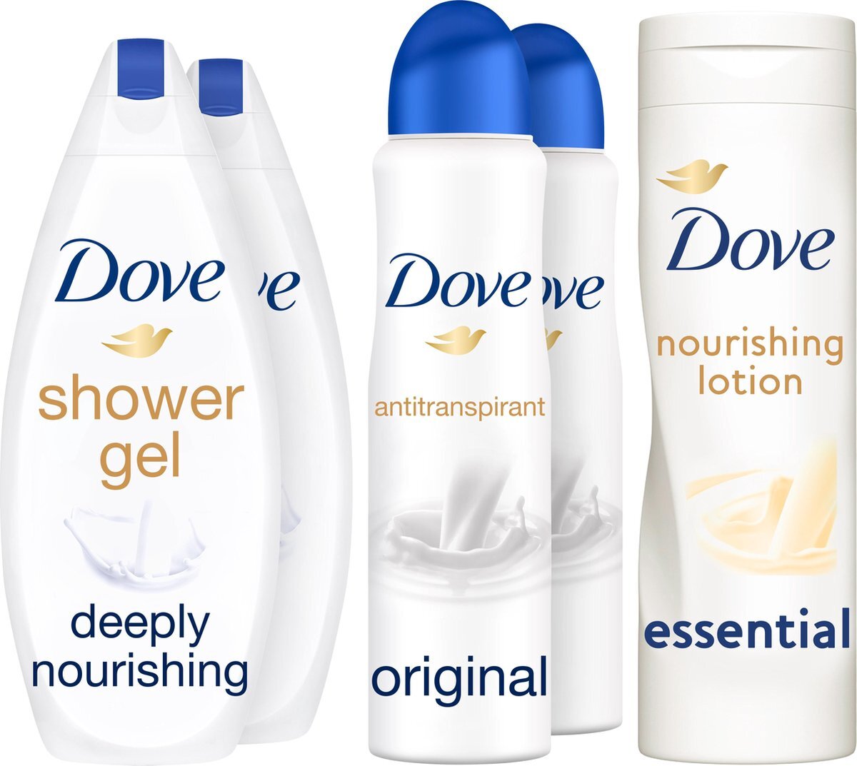 Dove Original Set - Douchegel, Antitranspirant Deodorant Spray, Body lotion - Voordeelverpakking