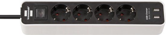 Brennenstuhl Ecolor Stekkerdoos met USB - 4-voudig - Wit/Zwart - 1.5m