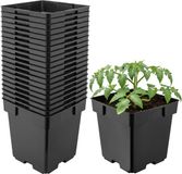 Garronda Set van 20 vierkante kunststof kweekpotten met drainagegaten voor tuin (Zwart, 14 x 14 x 14 cm (2L))