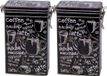 Merkloos The Box Blikken Koffieblik/bewaarblik - 2x - zwart - cafe print - 19 cm - rechthoekig