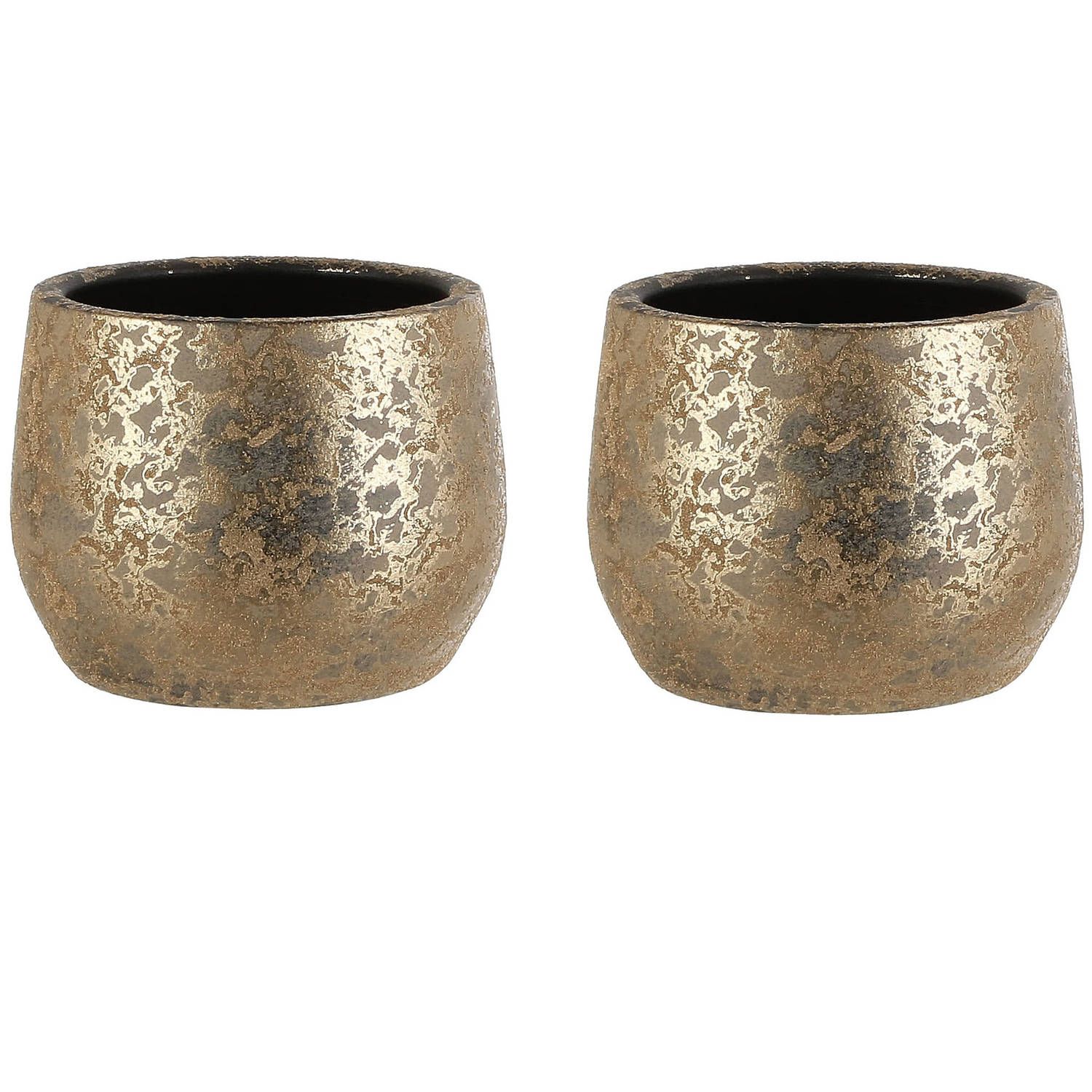 Mica Decorations Set van 2x keramiek bloempotten 15.5 x 19.5 cm flakes goud