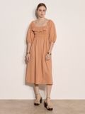Apricot Midi-jurk met ruches en korte pofmouwen in perzik