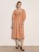 Apricot Midi-jurk met ruches en korte pofmouwen in perzik