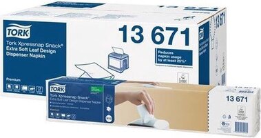 Tork Tork Xpressnap SnackÂ® dispenserservet 216x216cm 2laags 1/4vouw Leaf Design wit 5x100x8