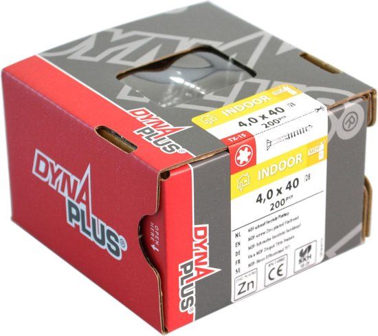 Dynaplus MDF-schroef Verzinkt Platkop Deeldraad-75° Torx TX15 4.0x45/26 | 200 stuks