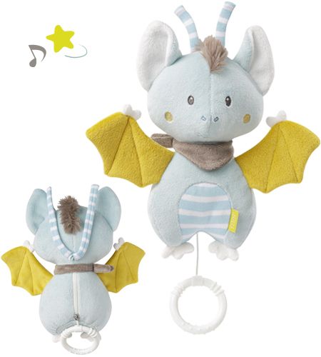 Fehn Vleermuis Muziekdoos - Blauw, Wit, Geel - 21cm