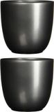 Mica Decorations 2x stuks bloempot antraciet grijs keramiek voor kamerplant H16 x D17 cm - plantenpotten