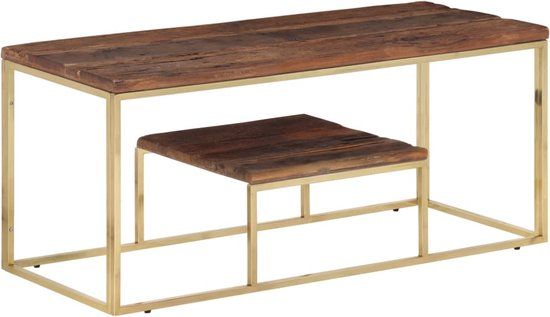 VidaXL Salontafel Roestvrij Staal en Massief Hout Goudkleurig 110x45x45 cm