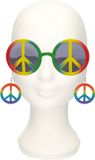 Widmann Set de déguisement Sixties/Hippie/Flower Power Boucles d'oreilles Peace et lunettes de soleil