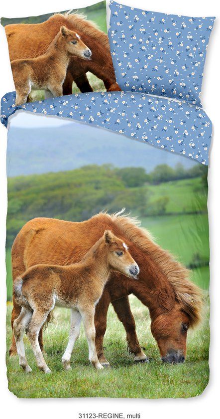 Good Morning dekbedovertrek paarden - 1 persoons 140x200/220 cm - Multi - 100% Katoen renforce