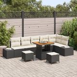 vidaXL Tuinbank Set 9-delig Zwart Polyrattan