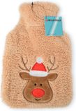 Discountershop Kruik met Liefdevolle Pinguïn Knuffelhoes - Warmwaterkruik voor Baby's - Beige 850 ml