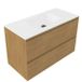 Saniclass Holz Pure Meuble de salle de bain - 100x45x61.5cm - Lavabo blanc Flow Solid Surface - 1 vasque - sans trou de robinetterie - 2 tiroirs - chêne mat naturel (bois) SW1420787/SW1224149