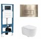 QeramiQ Dely Swirl Toiletset - inbouwreservoir Qeramiq Flush - 35mm zitting - metaal messing geborstelde bedieningsplaat - rechthoekige knoppen - mat wit