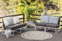 Tapis d'extérieur Bol, rond, diamètre 160 cm, beige/noir, polypropylène