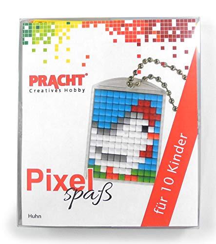 Pracht Creatives Hobby Pixel P90058-04501 Leuke knutselset haan voor kinderen met 10 medaillons om te pixelen, eenvoudig insteeksysteem zonder strijken en lijmen, voor kleuterschool, school, verjaardag en vrije tijd