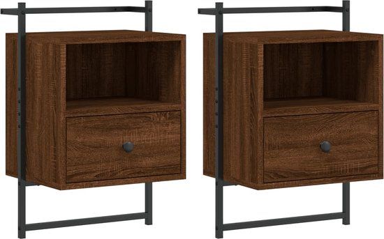 vidaXL Nachtkastjes - Set van 2 - Wandgemonteerd - Hout - Bruineiken