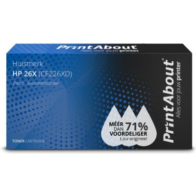 PrintAbout Huismerk HP 26X (CF226XD) Toner Zwart Voordeelbundel 2-pack Hoge capaciteit