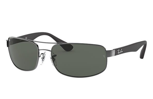 Ray-Ban RB3445 Zonnebril - Rechthoekig - Unisex - Zwart frame - Groene lenzen