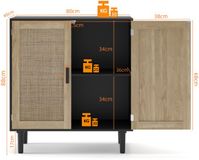 STILVORA Opbergkast - Met Rotan Deuren En Open Vakken - Voor Woonkamer En Hal - MDF En Hout - 80x40x88 Cm - Zwart