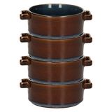 Cosy & Trendy Kommetjes/soepkommen voor dessert/ontbijt - 6x - Porselein - D13 x 5.5 cm - blauw/bruin - met oortjes - stapelbaar