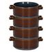 Cosy & Trendy bol voor dessert/ontbijt - 6x - Porselein - D13 x 5.5 cm - blauw/bruin - met oortjes - stapelbaar