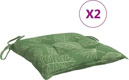 vidaXL Stoelkussens - 2 stuks - Bladpatroon - 40x40x7 cm - Stof