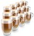 Arendo thermosbekers, set van 12, met handvat, dubbelwandig, 350 ml, koffiekopjes van borosilicaatglas, geschikt voor latte macchiato en cappuccino, magnetronbestendig, 12 stuks, transparant