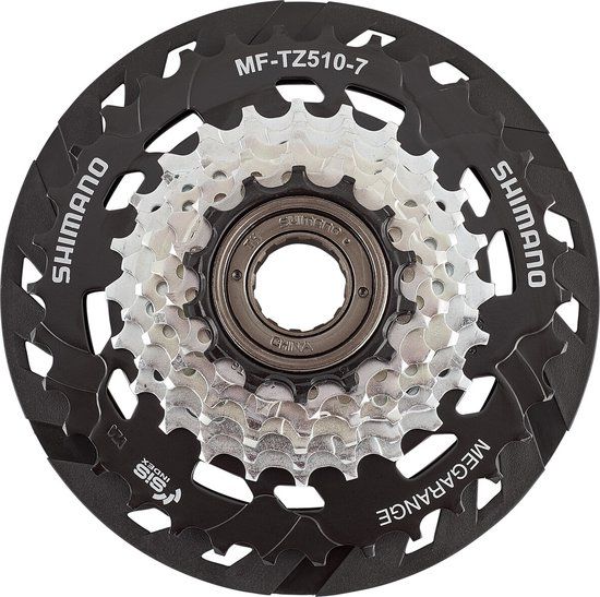 Shimano MF-TZ510 Screw-On cassette 7-speed met spaakbeschermer, zwart/zilver
