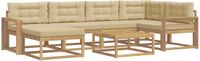 vidaXL Hoek loungeset 6 zitplaatsen Wit en Beige Acacia Hout