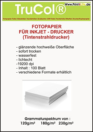 print4life 300 vellen fotopapier A4, 180g /qm, hoogglanzend (hoogglans) -Direct droog -wasserfest-helder wit-zeer hoge kleurglans, voor InkJet printer (inktjet)