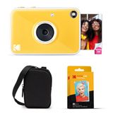 KODAK Printomatic+ 10 MP instantcamera-startpakket met draagtas, RGB-LED en 20 stuks Zink-kleefpapier – geel
