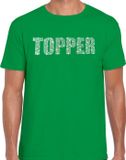 Bellatio Decorations Shoppartners Bv Glitter Topper t-shirt groen met steentjes/ rhinestones voor heren - Glitter kleding/ foute party outfit XL