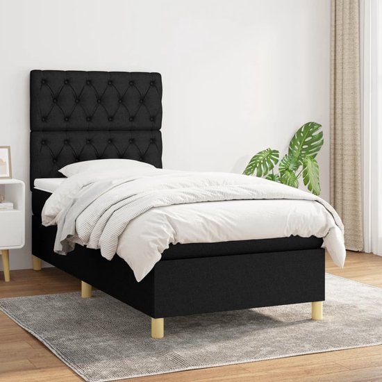 vidaXL Boxspring met matras stof zwart 80x200 cm