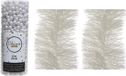 Merkloos / Sans marque Kaemingk B.V. Kerstversiering set van 2x stuks folieslingers en 1x stuks kralenslingers winter wit