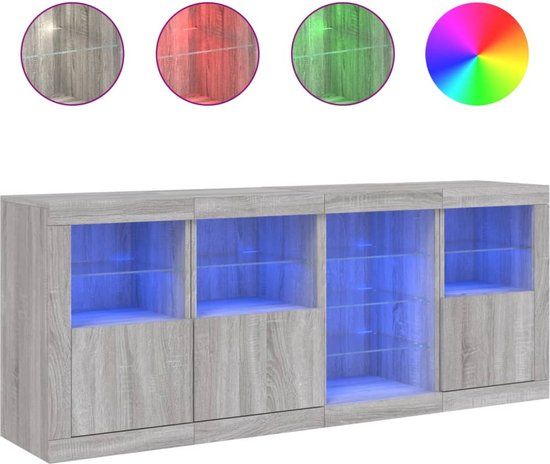 vidaXL Dressoir met LED-verlichting, grijs sonoma eiken, 164x37x67 cm